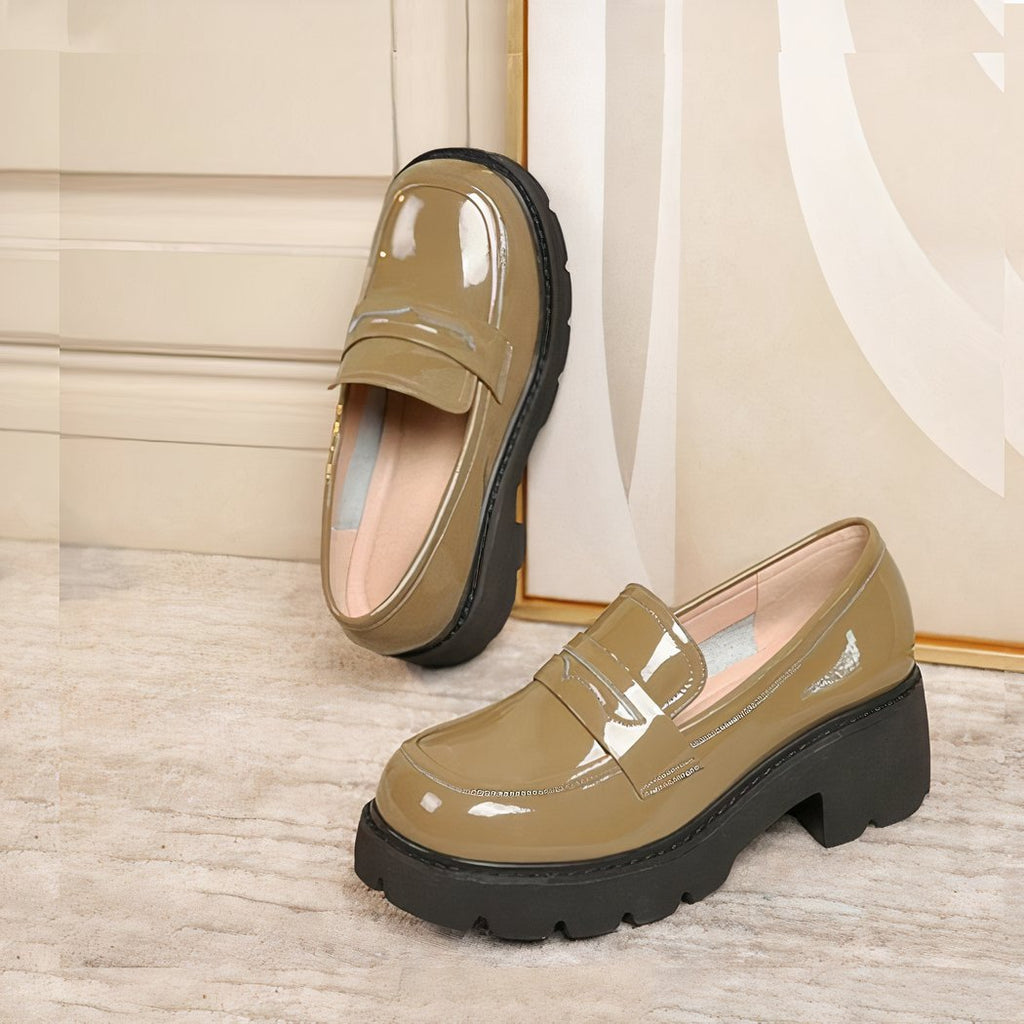 Patent leather loafers with thick sole