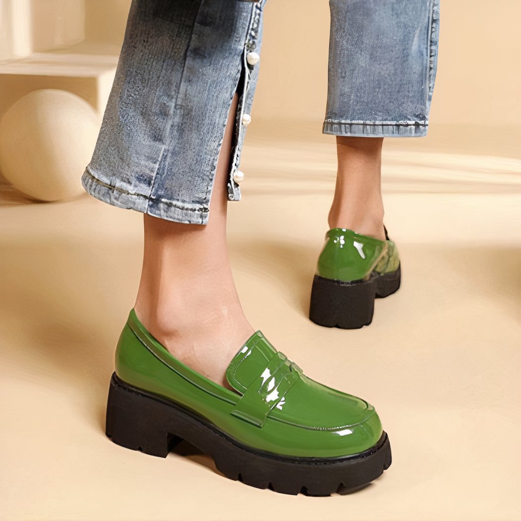 Patent leather loafers with thick sole