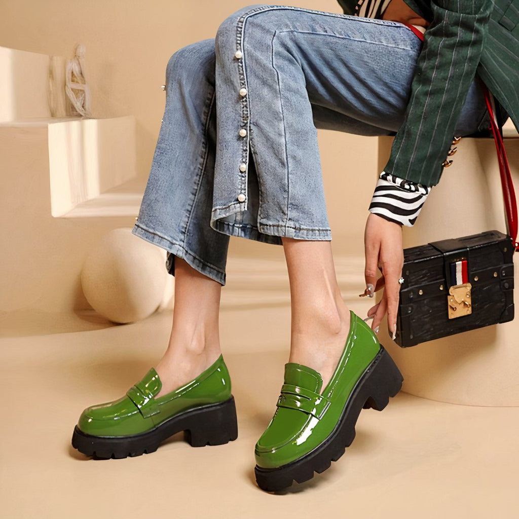 Patent leather loafers with thick sole
