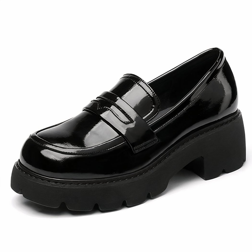 Patent leather loafers with thick sole