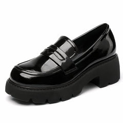 Patent leather loafers with thick sole, Black