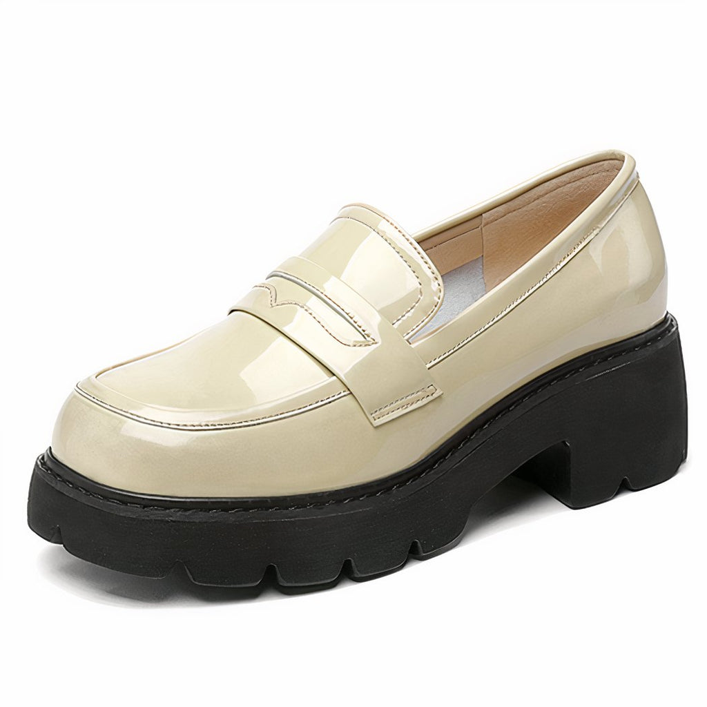 Patent leather loafers with thick sole