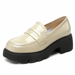 Patent leather loafers with thick sole, Beige