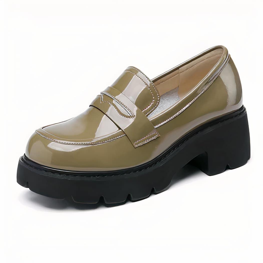 Patent leather loafers with thick sole