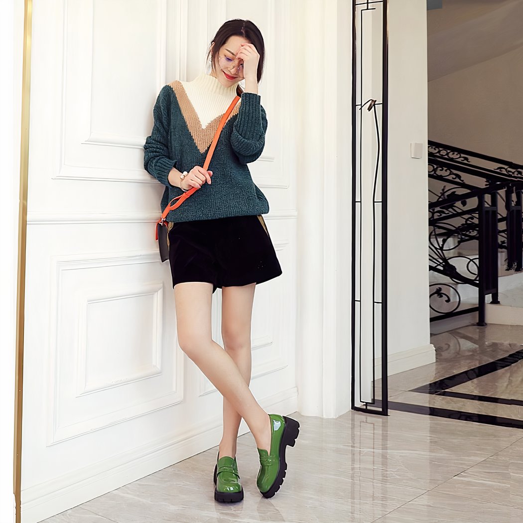 Patent leather loafers with thick sole