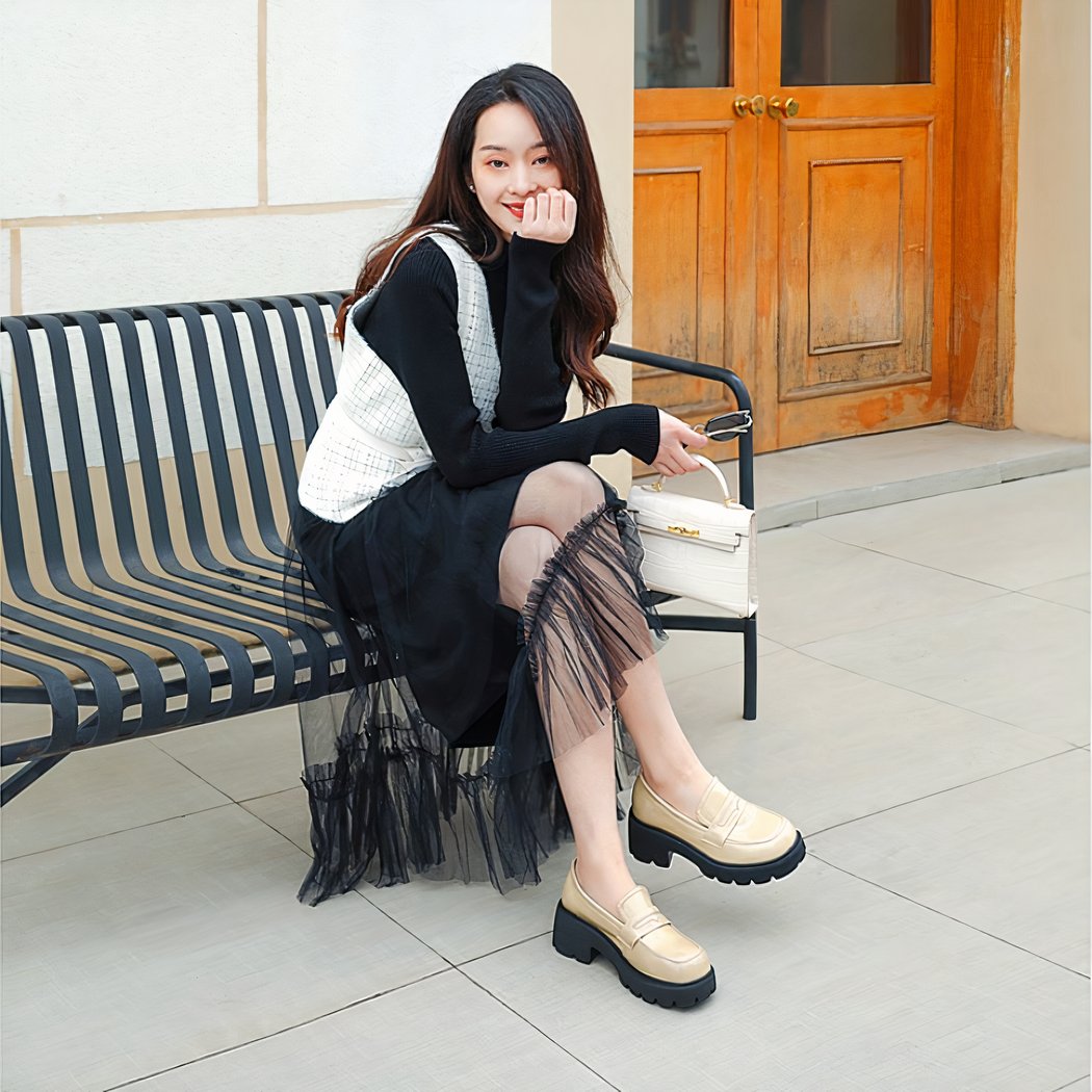 Patent leather loafers with thick sole