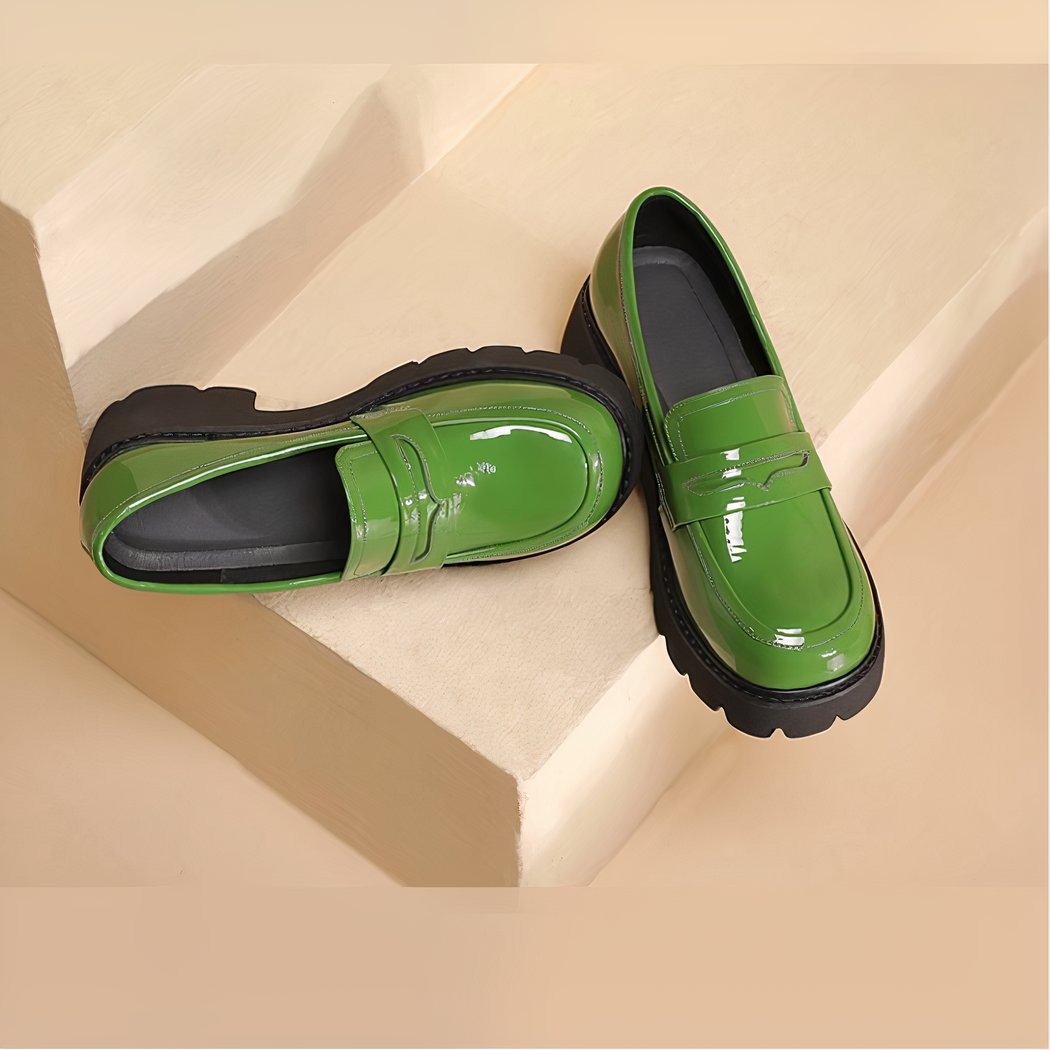 Patent leather loafers with thick sole