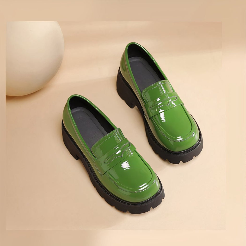 Patent leather loafers with thick sole