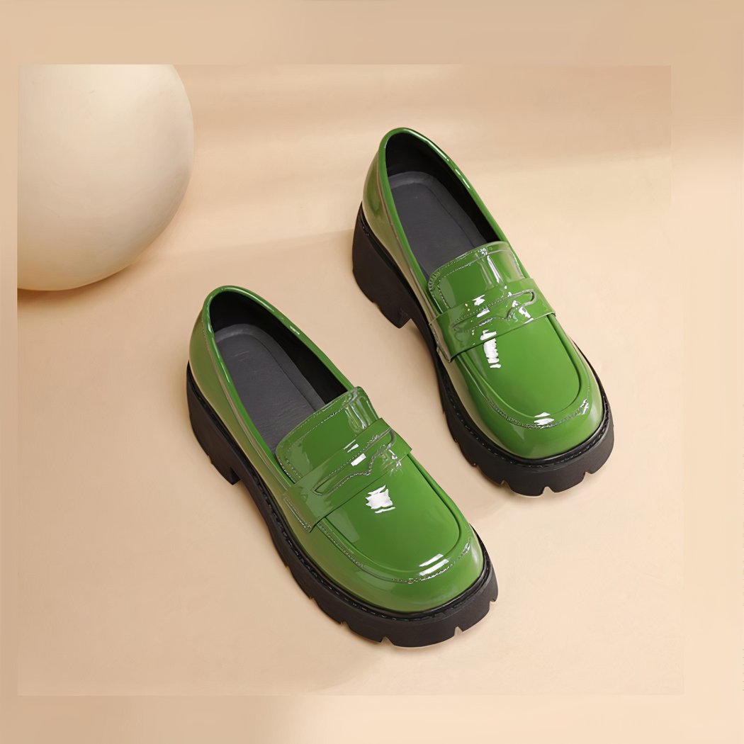 Patent leather loafers with thick sole