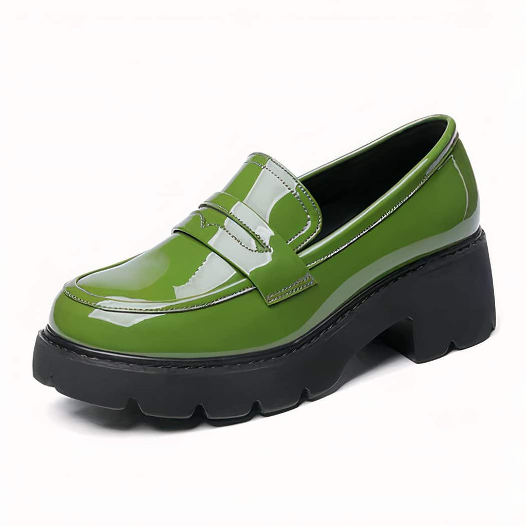 Patent leather loafers with thick sole
