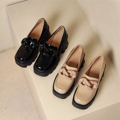Patent loafers with thick sole and big buckle, Beige