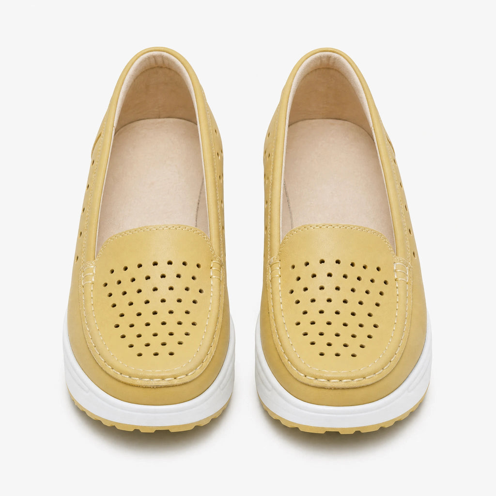 Perforated platform loafers with thick sole in White, front view