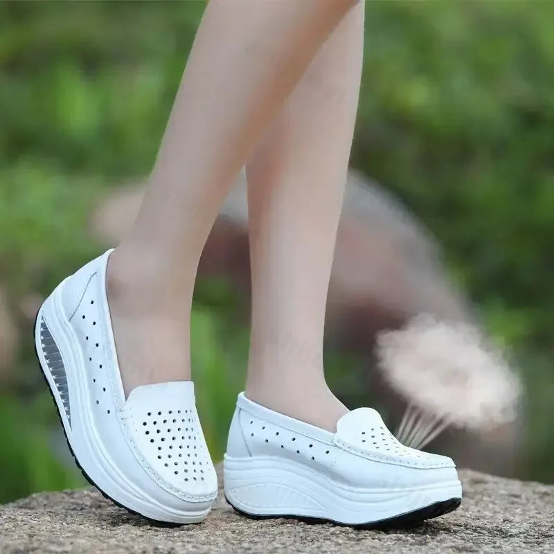 Perforated platform loafers with thick sole in White, sole view