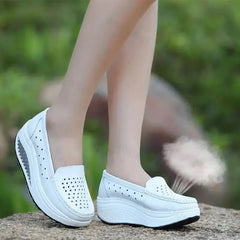 Perforated Platform Loafers with Thick Sole, White