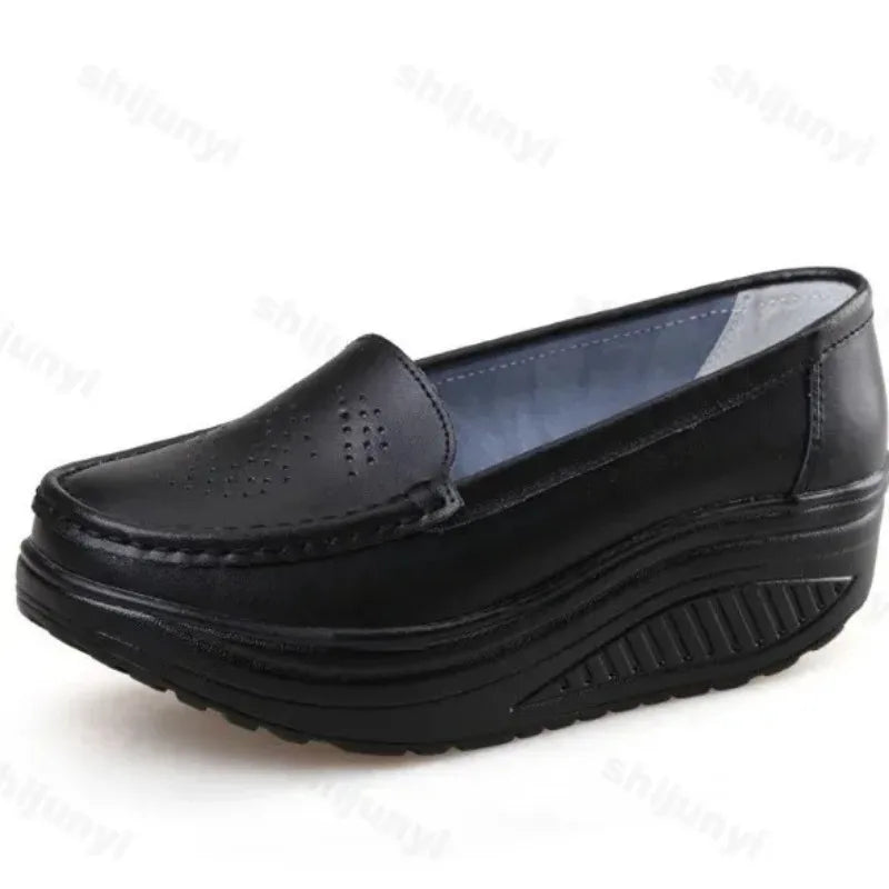 Perforated platform loafers with thick sole in Yellow, close-up