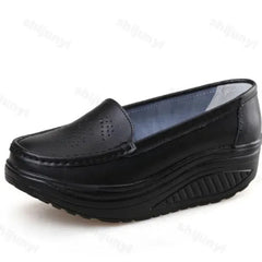 Perforated Platform Loafers with Thick Sole, Black