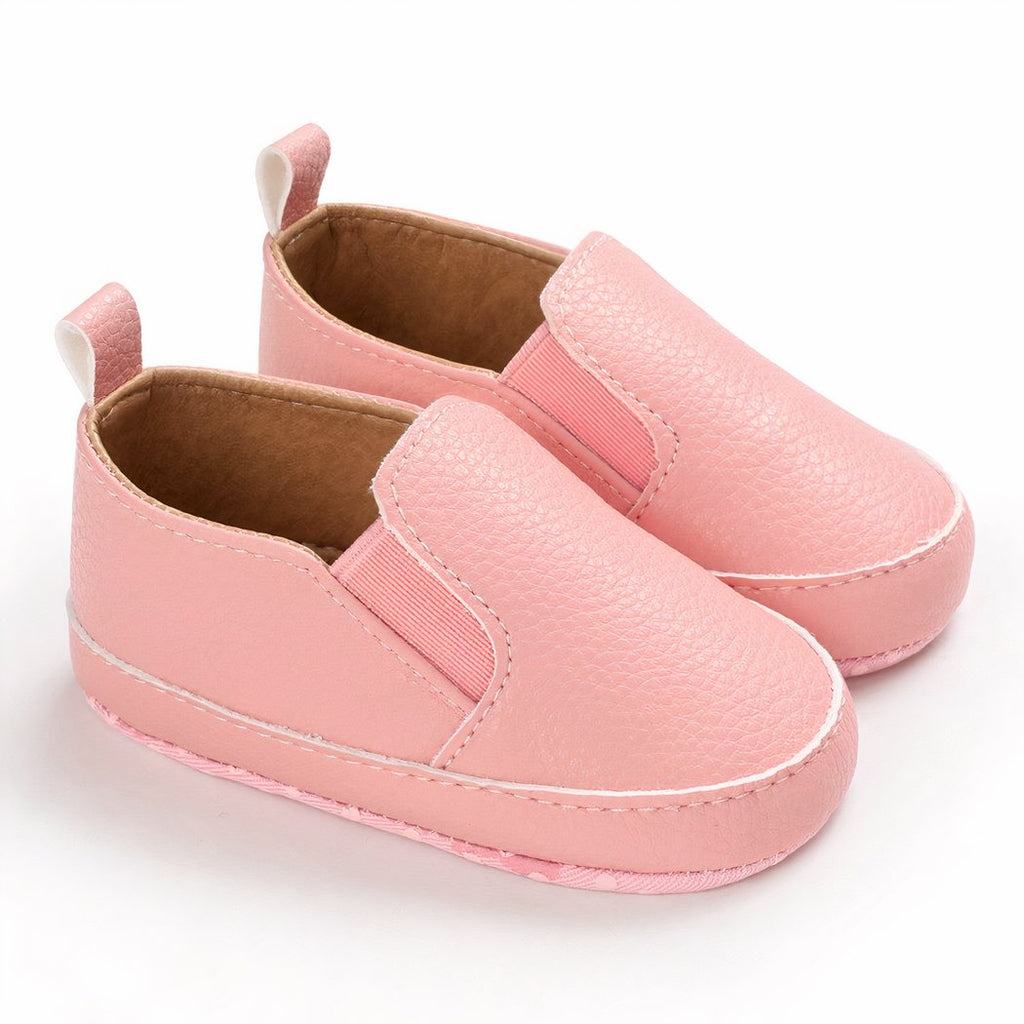 Plain synthetic leather slip-on moccasins for babies