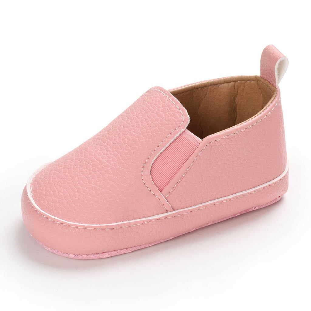 Plain synthetic leather slip-on moccasins for babies