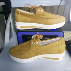 Platform loafers with laces for women, Yellow