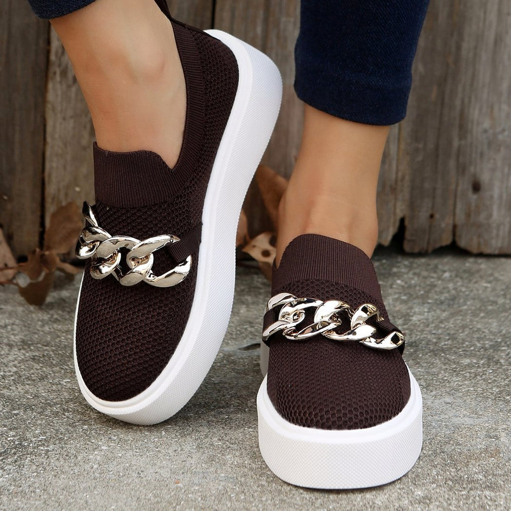 Platform loafers with metal chain