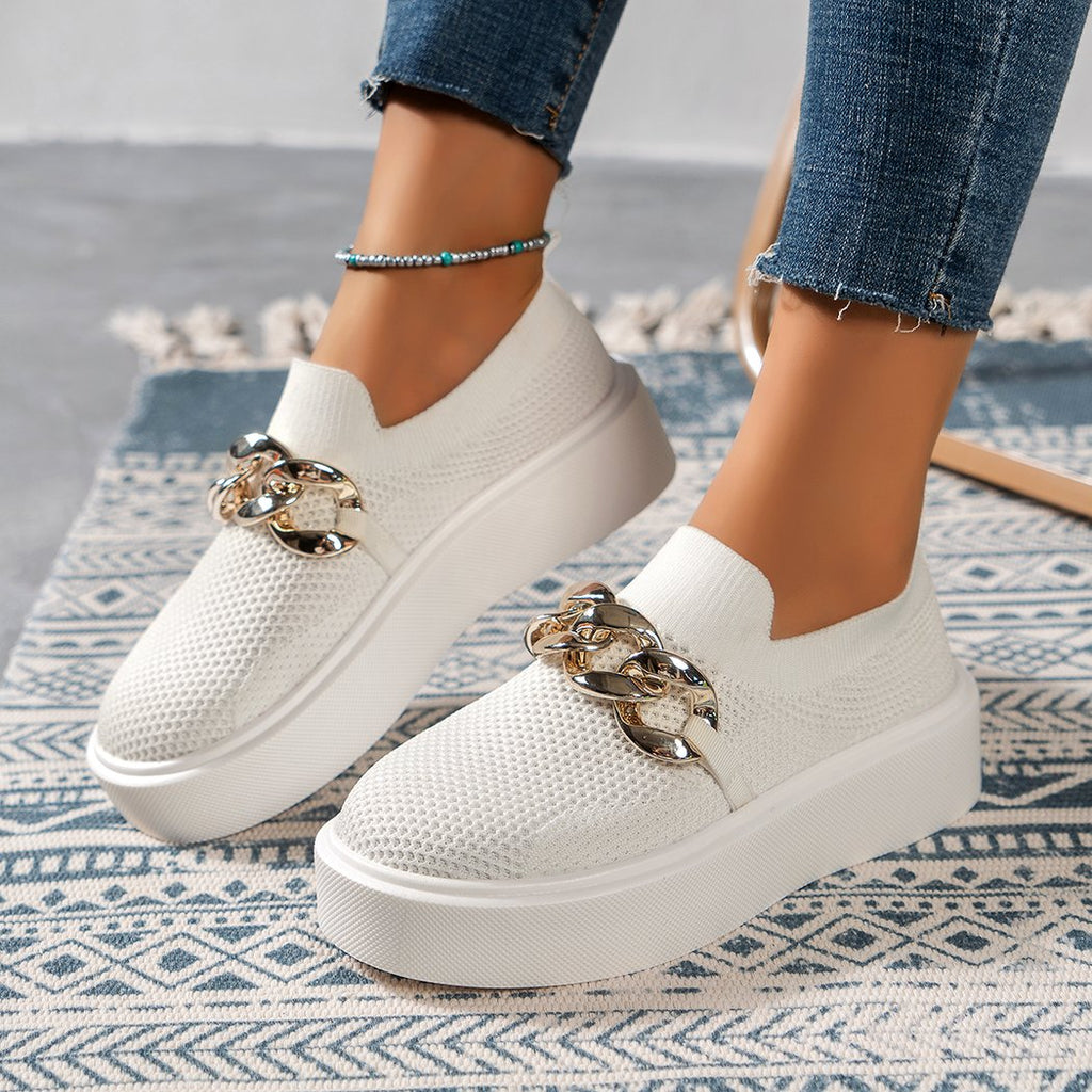 Platform loafers with metal chain