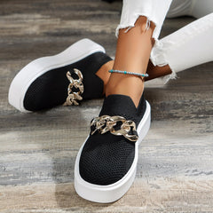 Platform loafers with metal chain, Black