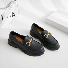 Platform loafers with metal chain for women, Black