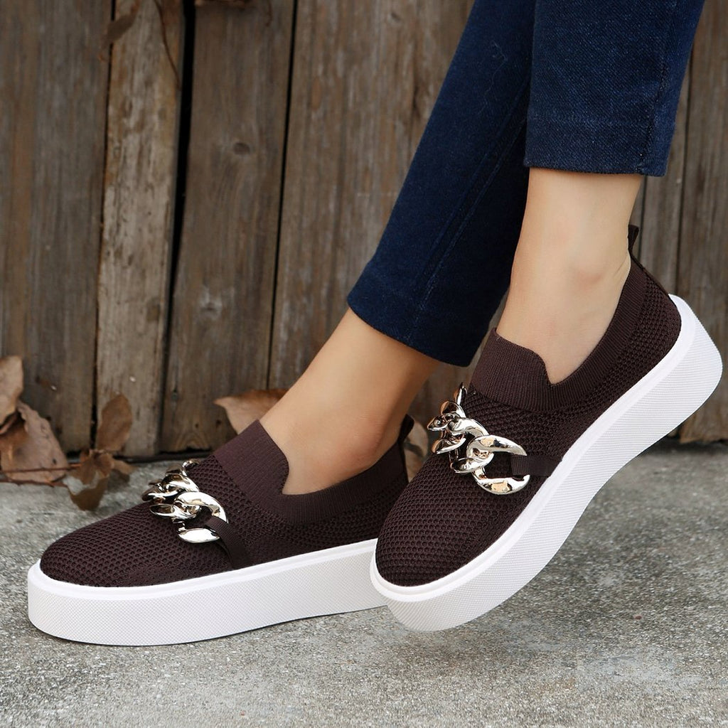Platform loafers with metal chain
