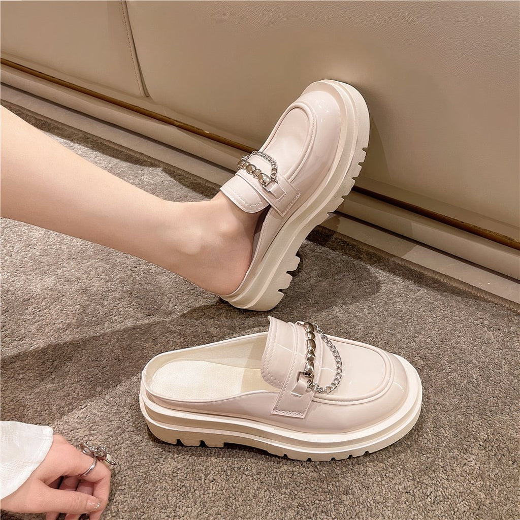 Platform loafers with silver chains for women