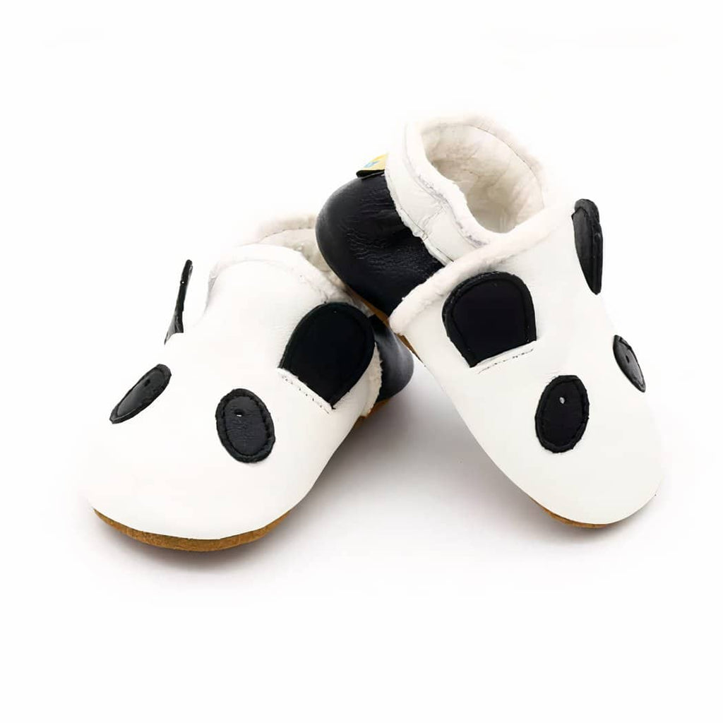 Soft animal-head leather moccasins for toddlers