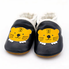 Soft animal-head leather moccasins for toddlers, Blue