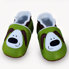 Soft animal-head leather moccasins for toddlers, Green
