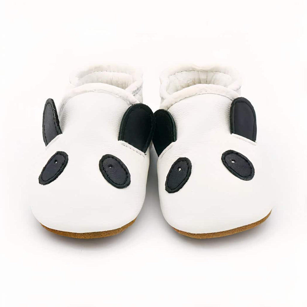Soft animal-head leather moccasins for toddlers