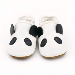 Soft animal-head leather moccasins for toddlers, White
