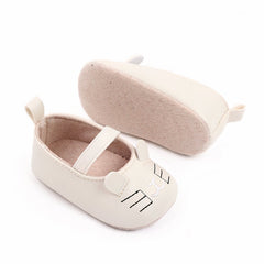 Soft moccasins with kitten pattern for baby girls, Beige