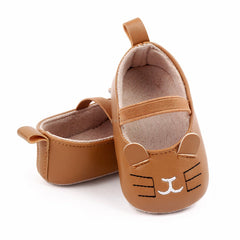 Soft moccasins with kitten pattern for baby girls, Brown