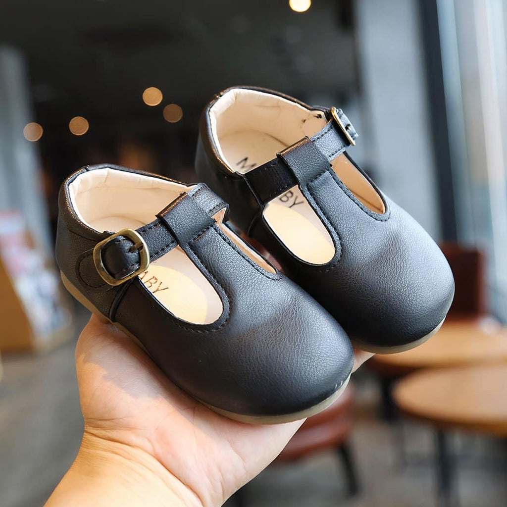 Solid vegan leather loafers for girls