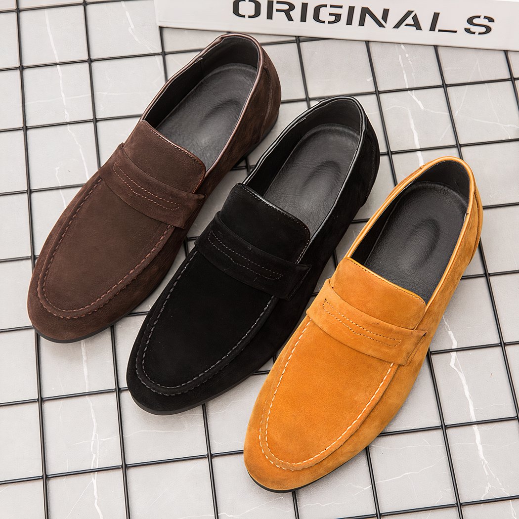 Square-heeled suede loafers for men