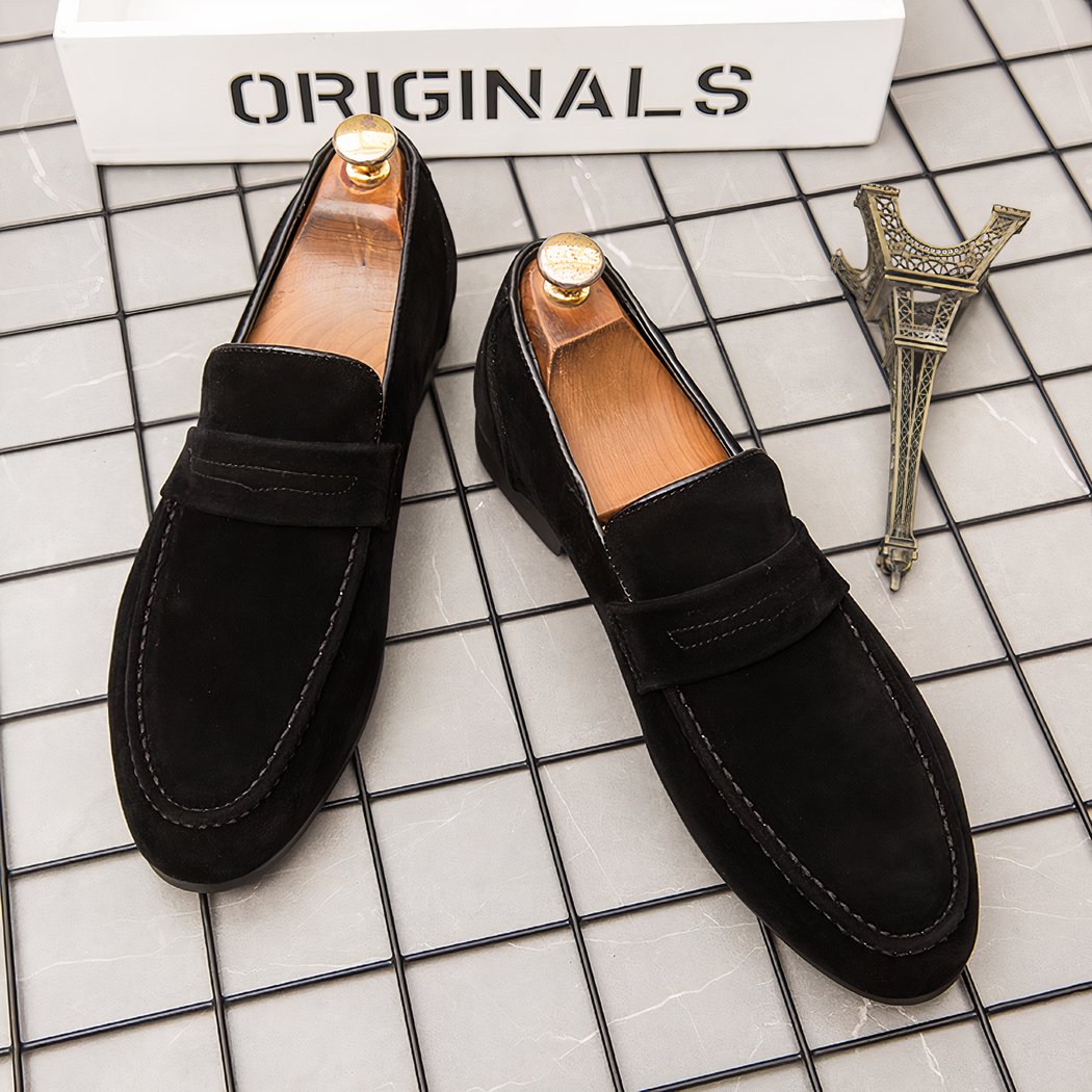 Square-heeled suede loafers for men