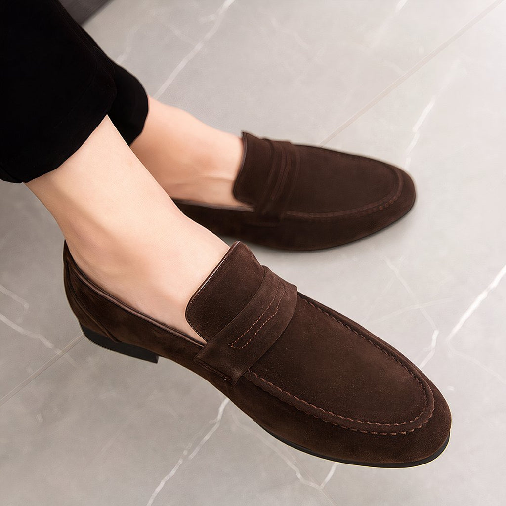 Square-heeled suede loafers for men