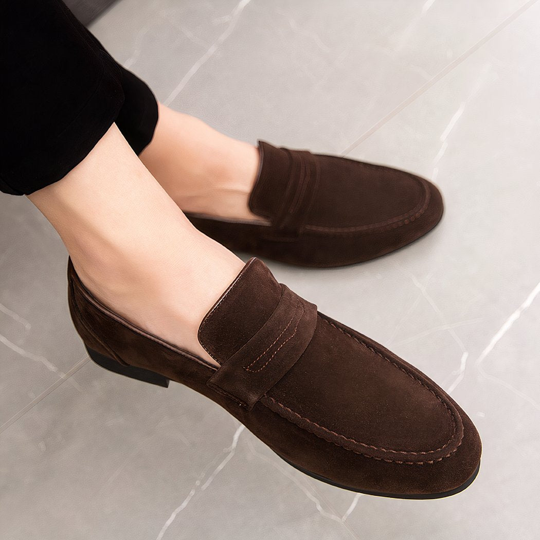 Square-heeled suede loafers for men
