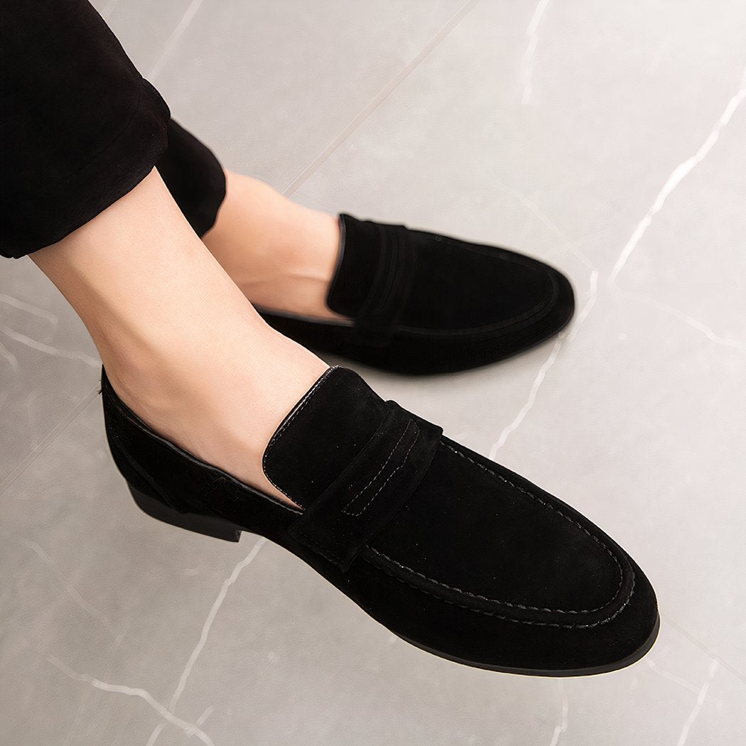 Square-heeled suede loafers for men