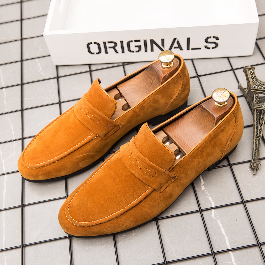Square-heeled suede loafers for men