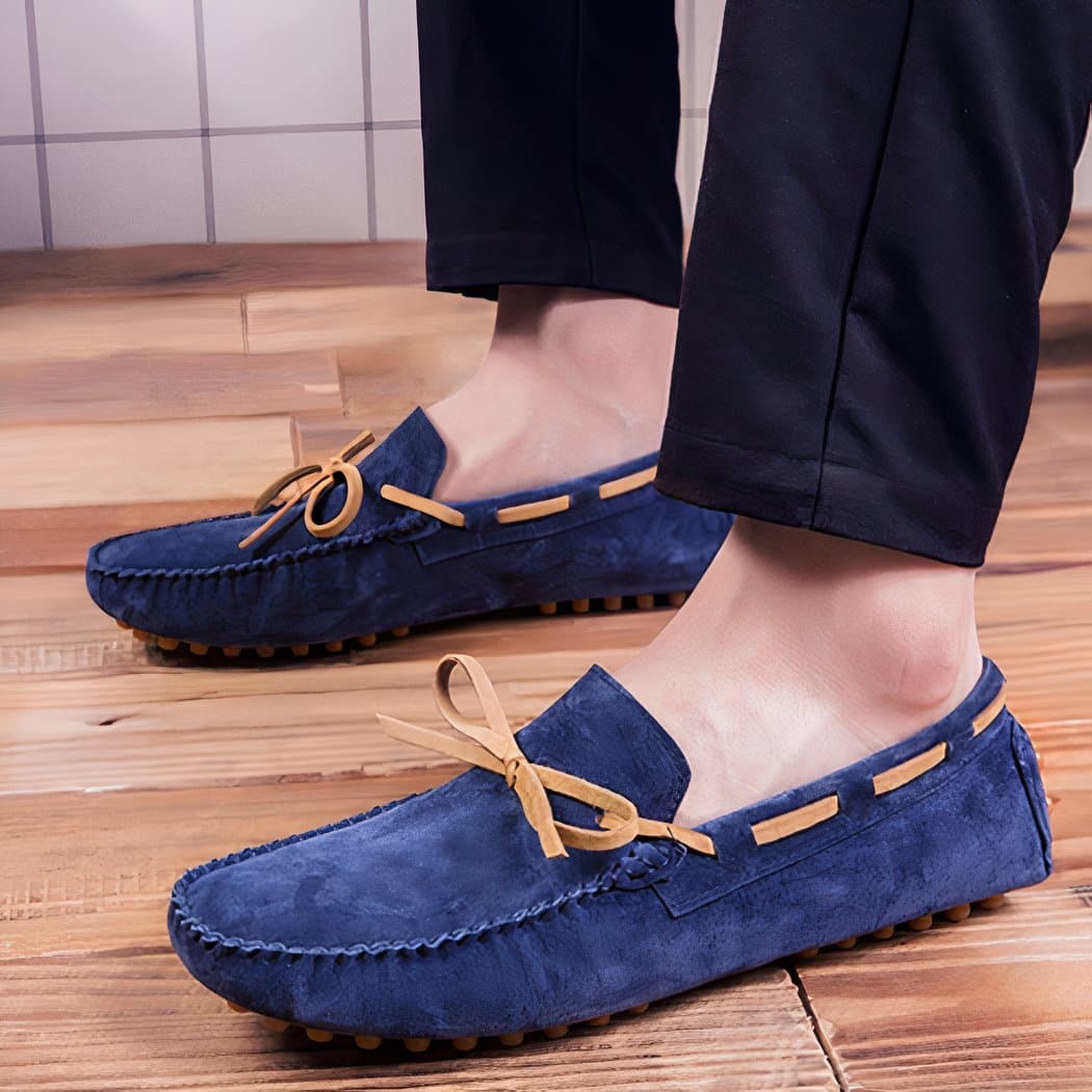 Suede loafers with bow for men