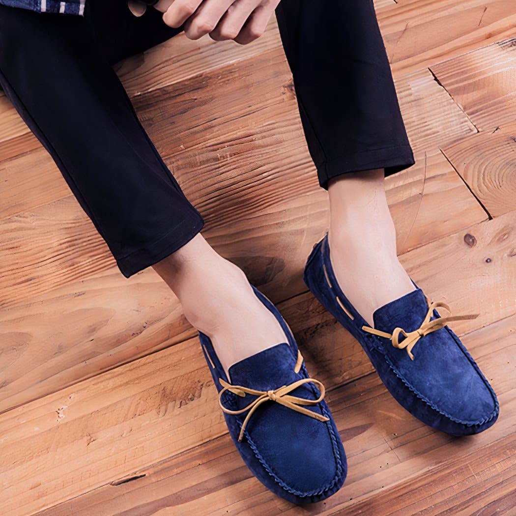 Suede loafers with bow for men