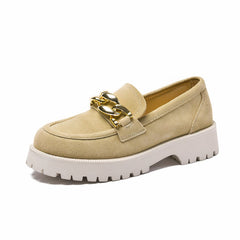 Suede loafers with gold buckle and thick sole, Yellow