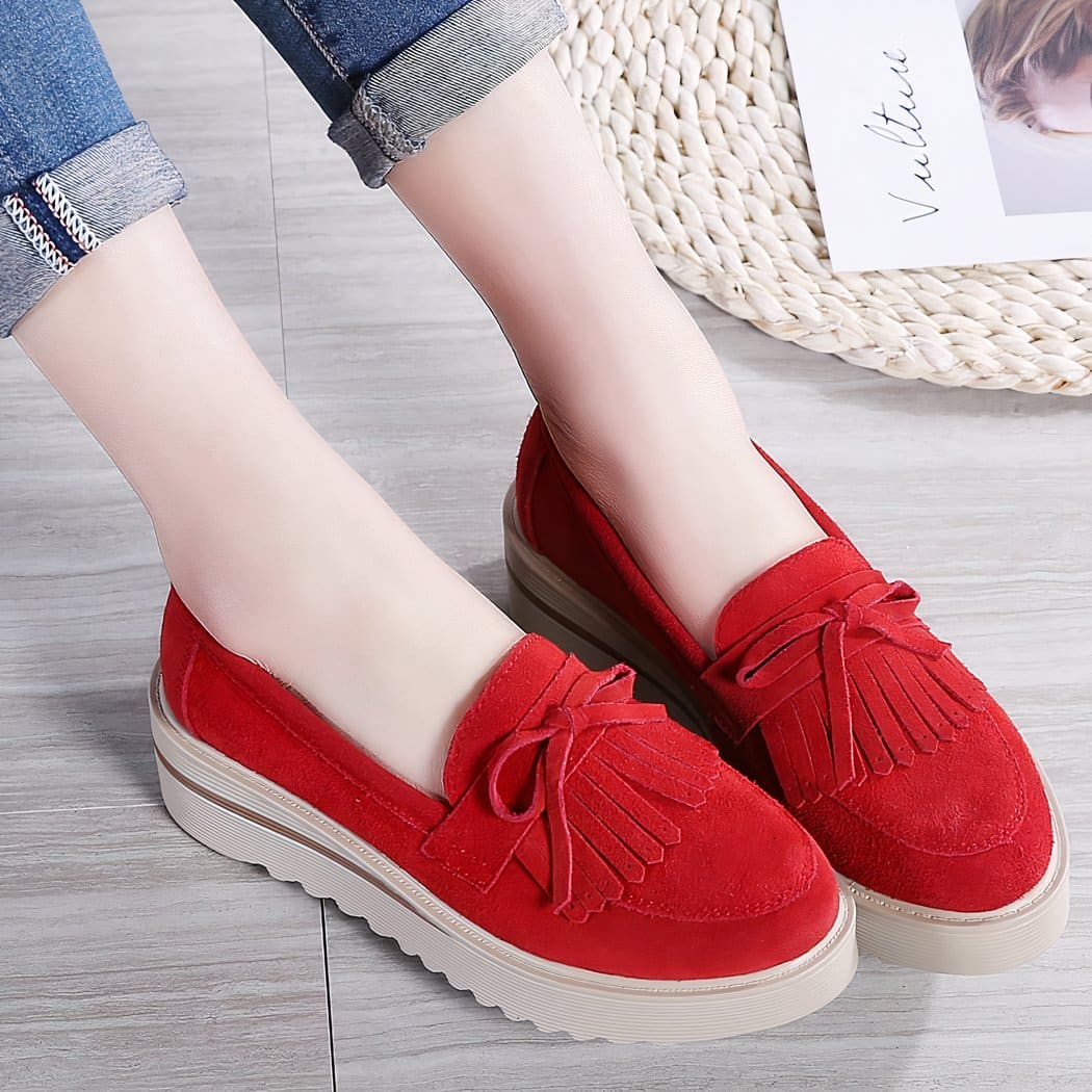 Suede loafers with wedge platform