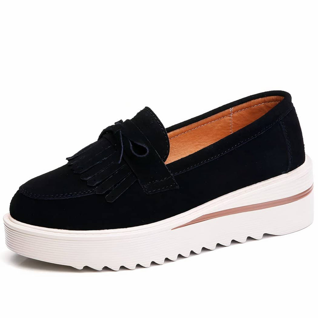 Suede loafers with wedge platform