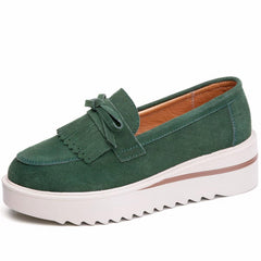Suede loafers with wedge platform, Green