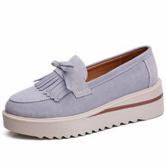 Suede loafers with wedge platform, Grey